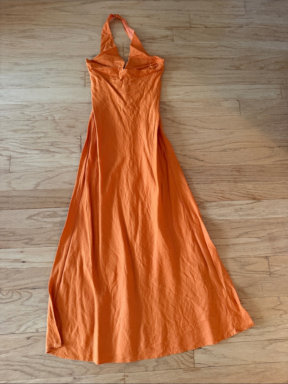 Reformation Women's Linen Orange Halter Maxi Dress